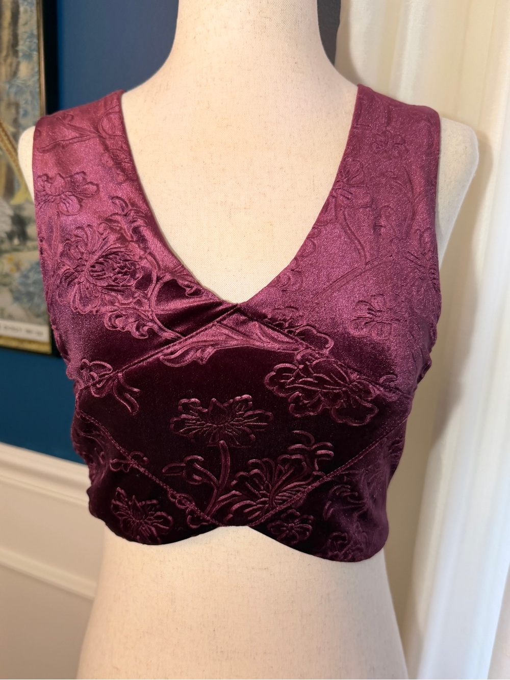 Urban Outfitters Staring at Stars Wine Floral Crop Top, size Small
